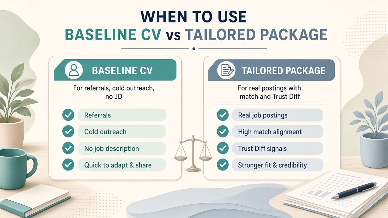 Checklist: baseline for referrals and no JD; tailored package when you have a posting