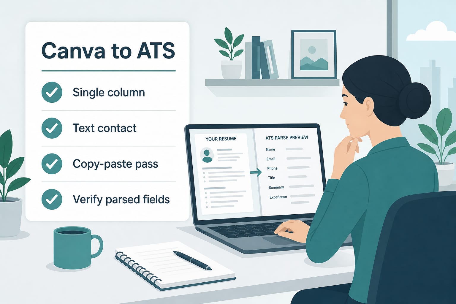 Checklist card: single column, text contact, copy-paste pass, verify parsed fields