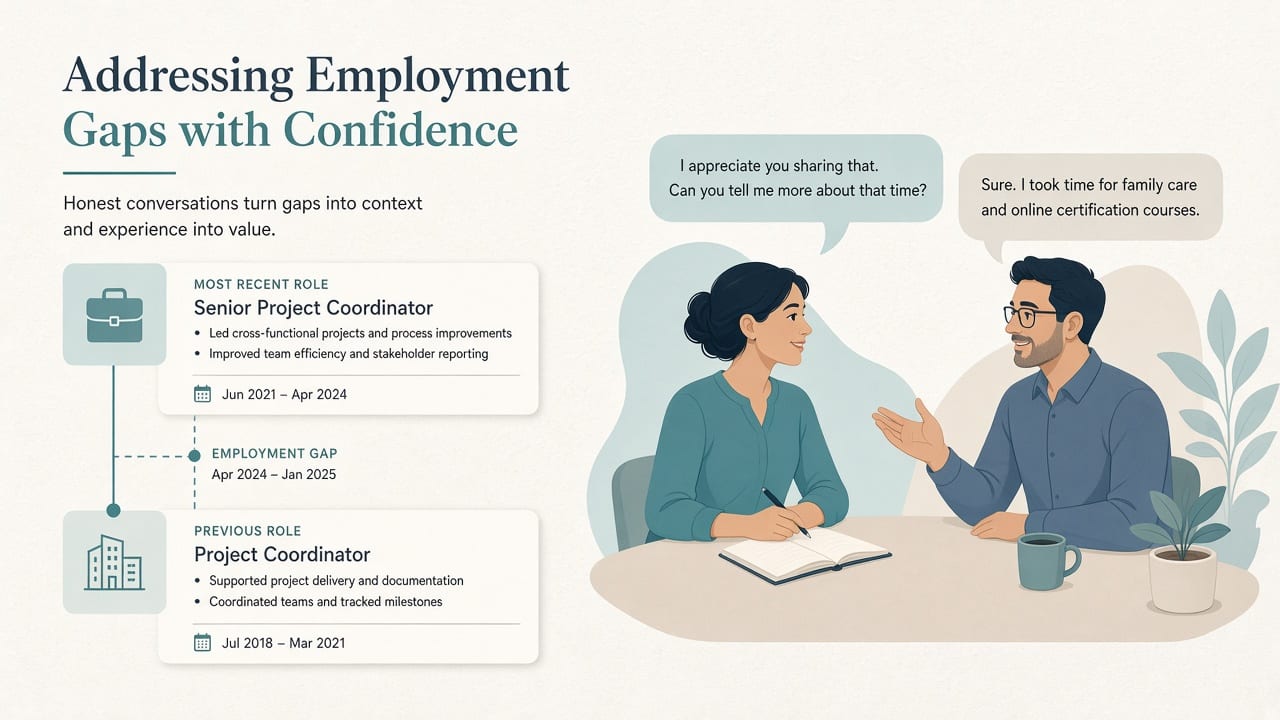 Resume timeline with an honest employment gap versus inventing filler roles