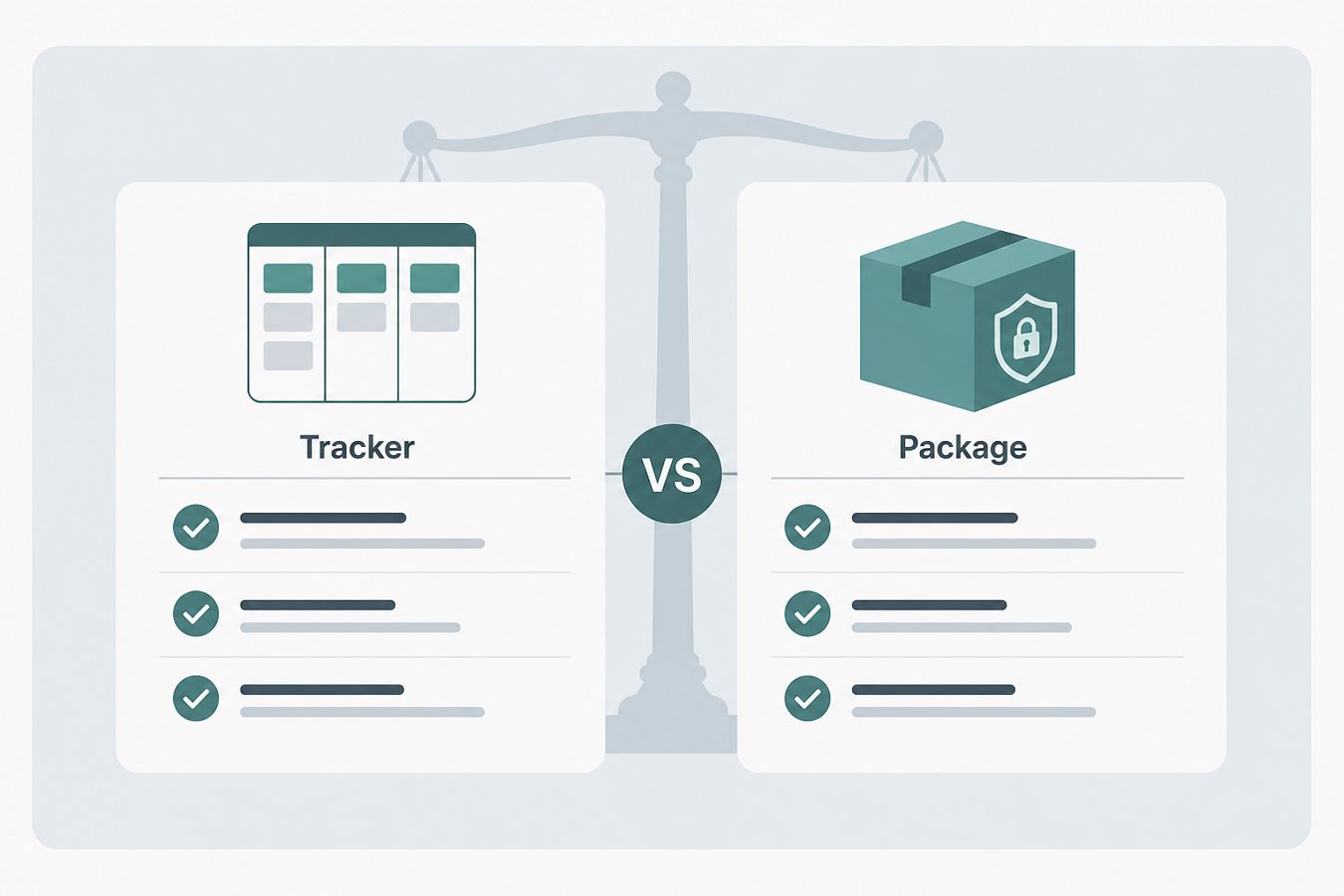 Side-by-side comparison card: tracker-plus-autofill features versus profile-locked package features