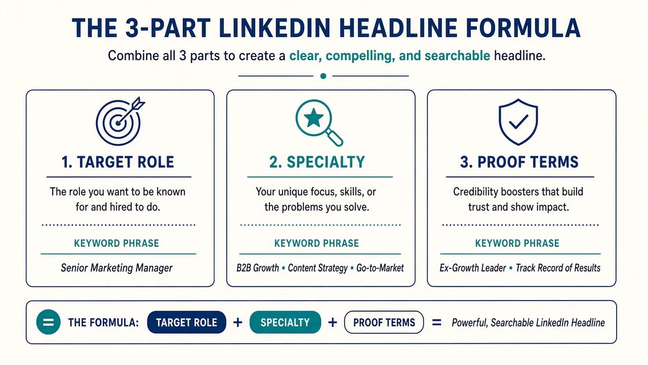 Headline formula: target role, specialty, proof terms you can defend