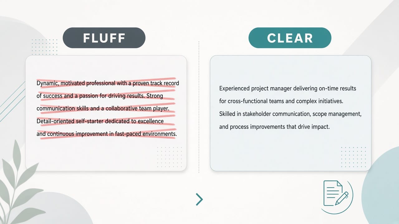 Fluffy resume summary versus a clear tailored professional summary