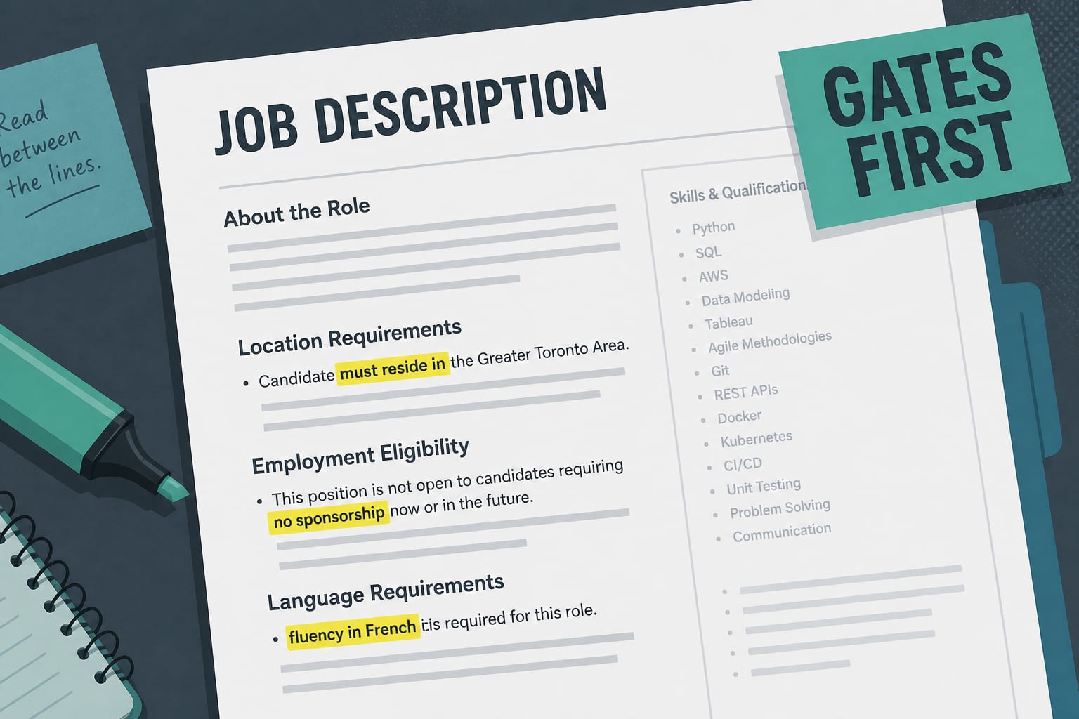 Job description with eligibility lines highlighted before the skills list